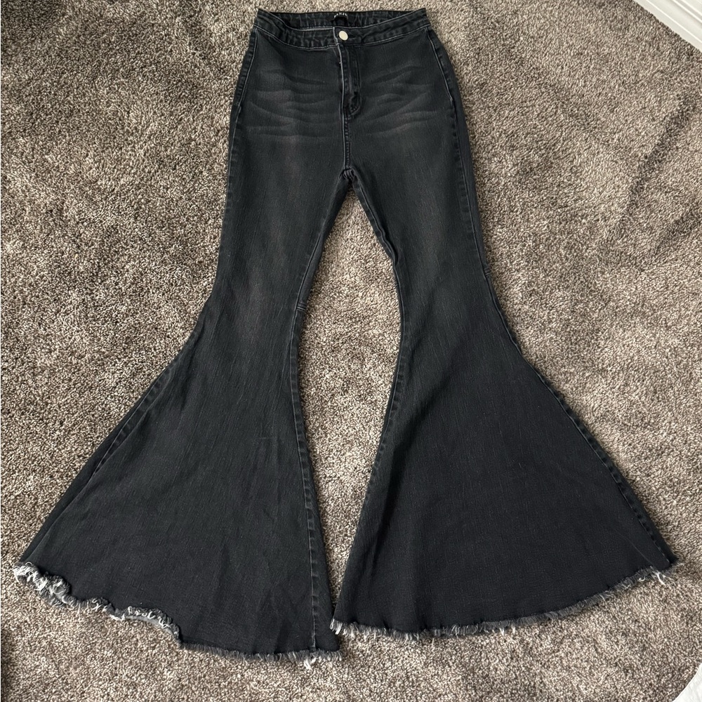 Dark denim large flare jeans